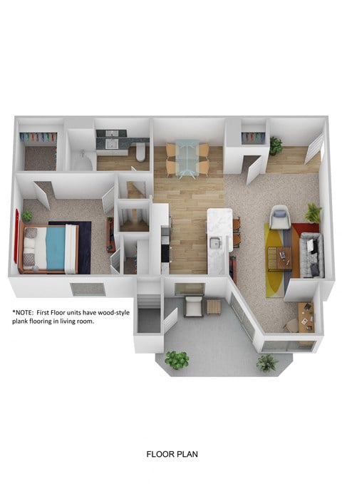 Floor plan for 1 bed, 1 bath, 790 sqft